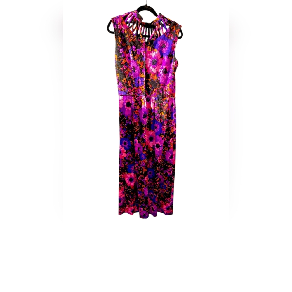 1960s Vintage Gina Rinaldi Psychadelic Floral Maxi Dress With Cutout Neckline - Picture 9 of 10
